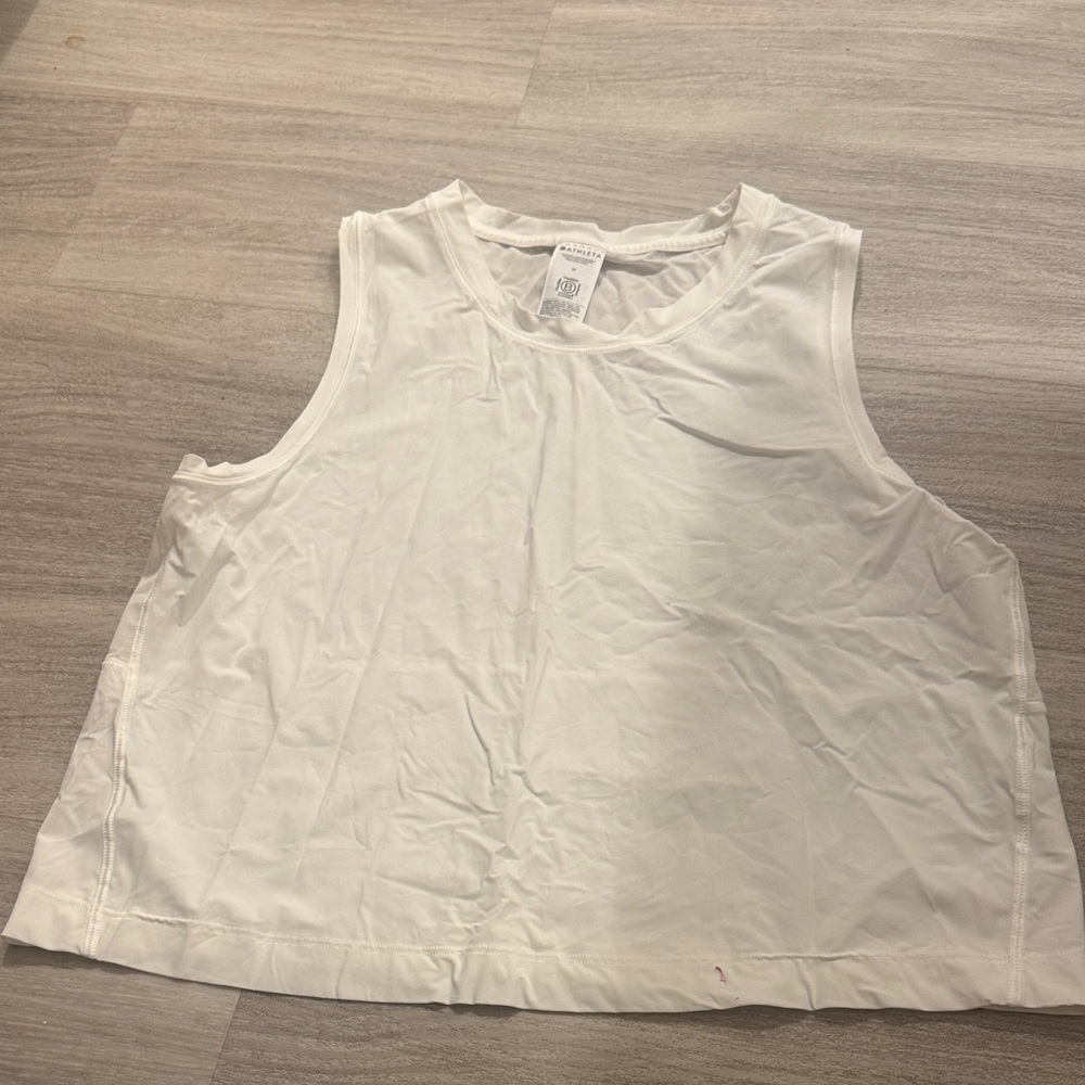 Athleta Mesh Back White Athletic Top